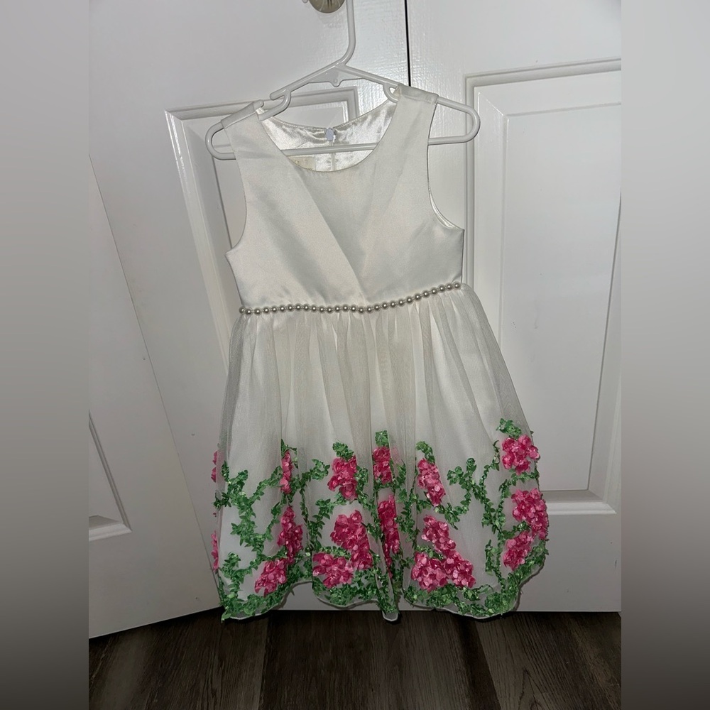 American Princess White Dress with Pink Floral Accents